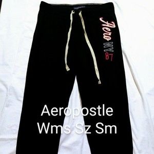 Aeropostle Black Joggers Workout Sweats w/White Drawstring Waist Wms Sz Sm